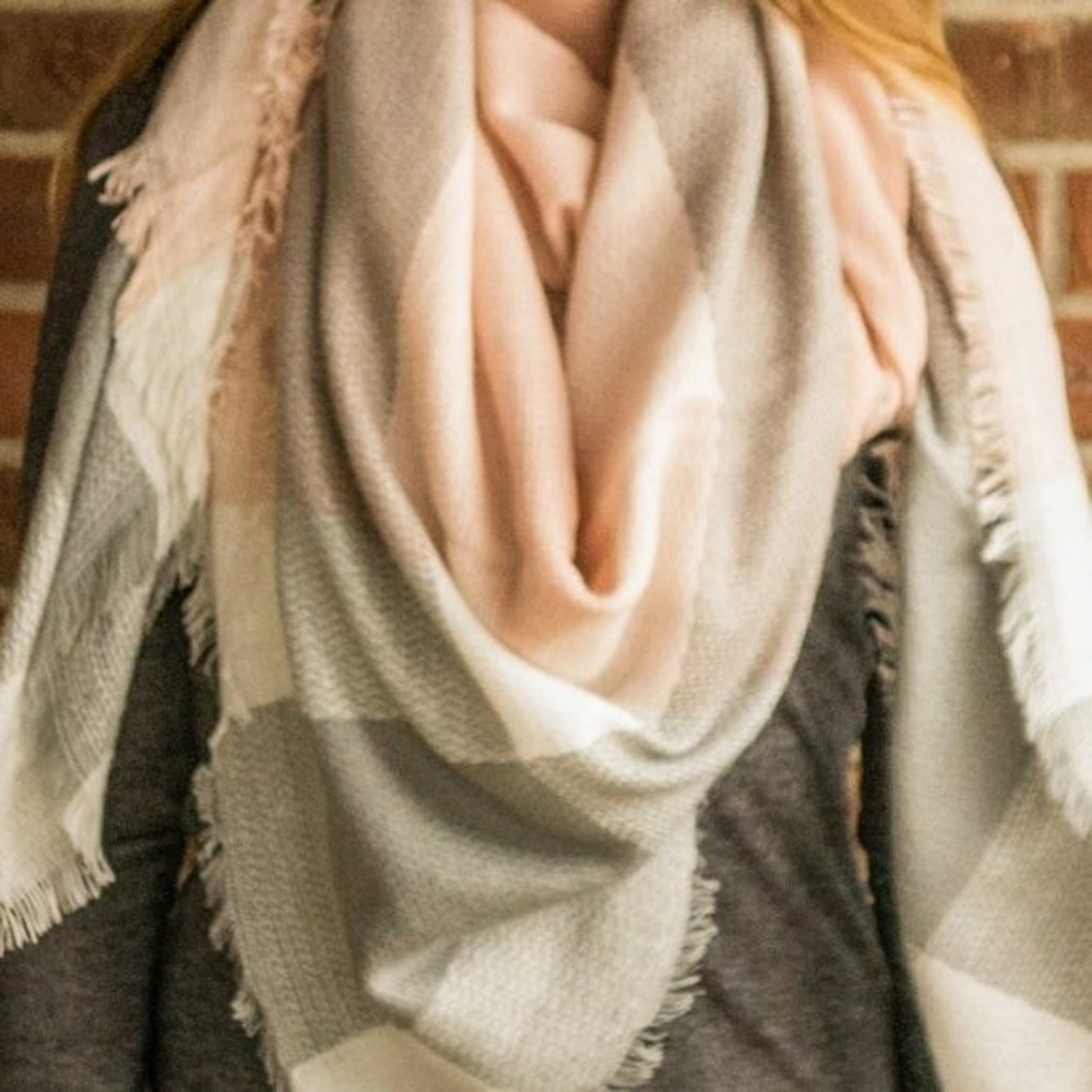 Pale Peach Pink Gray Oversized Soft Blanket Scarf - Picture 2 of 3